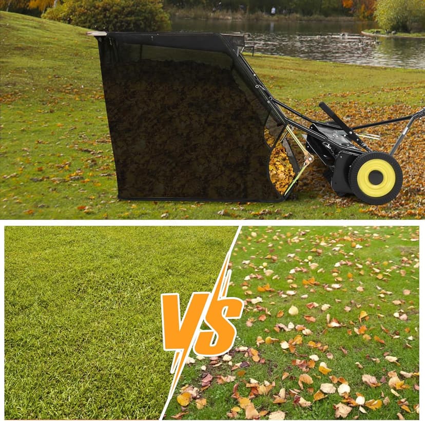 Tow Behind Lawn Sweeper, 44" Pull Behind Lawn Sweeper, Large Capacity Leaf & Grass Collector with Adjustable Sweeping Height and Dumping Rope Design for Picking Up Grass and Debris