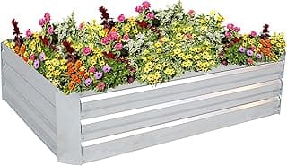 Sunnydaze 4x3x1 ft Rectangular Galvanized Steel Raised Garden Bed Kit - Raised Metal Garden Bed for Plants, Vegetables, and Flowers - Silver