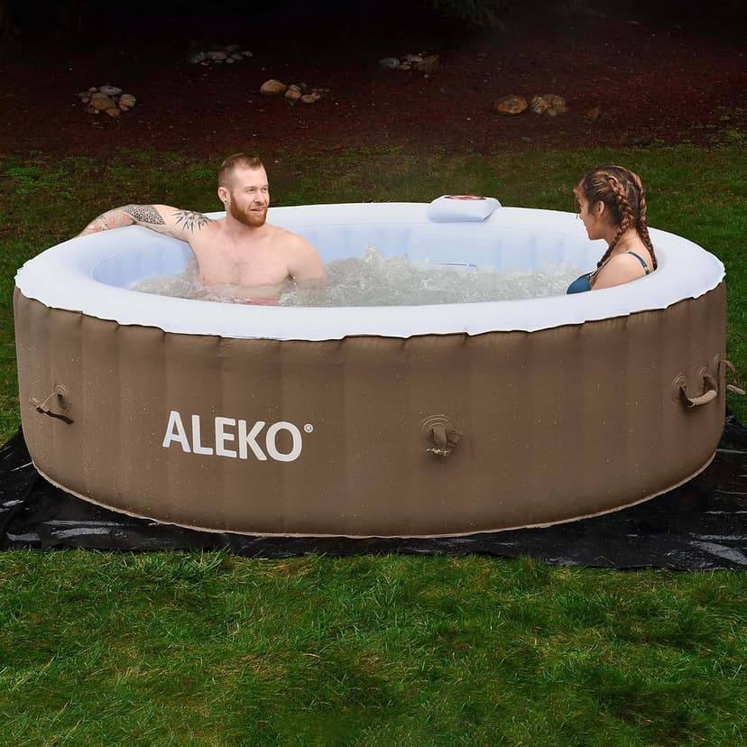ALEKO Inflatable Hot Tub Spa | Personal High Powered Jetted Bubble | with Fitted Cover and 3 Filters | 265 Gallon | 6 Person Round | Brown | HTIR6GYBR