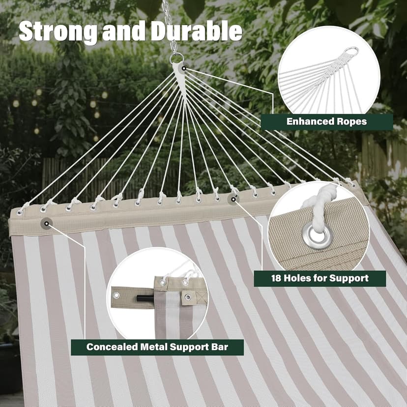 Patio Watcher 13 FT Quick Dry Textilene Hammock - Outdoor Double Hammock - Heavy Duty for Outside - 450 lbs Capacity - Beige White
