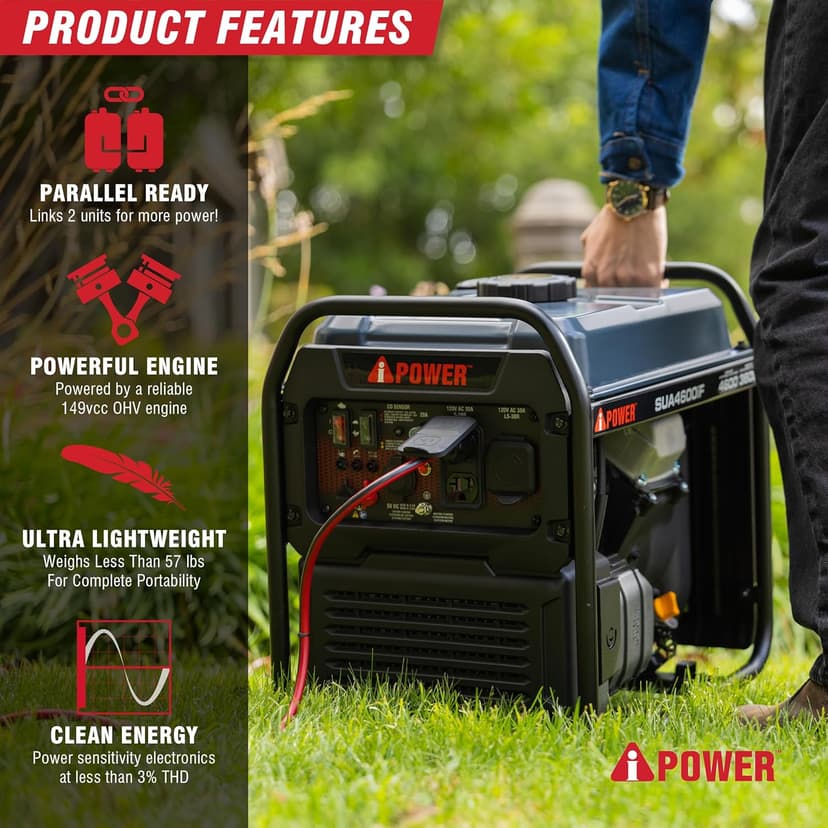 A-iPower 4600W RV-Ready Open Frame Inverter Generator Gas Powered, Lightweight Portable Power Supply with CO Sensor