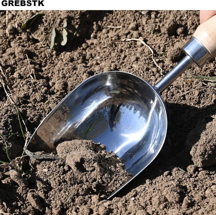GREBSTK Garden Hand Large Capacity Fertilizer Scoop Soil Shovel Stainless Steel Gardening Trowel for Transplanting, Digging, Planting, Cultivation