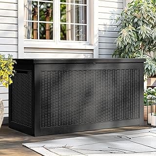 YITAHOME 260 Gallon Outdoor Storage Box, Large Water Resistant Resin Deck Box, Indoor Outdoor Lockable Storage Container for Patio, Garden, Cushions, Tools, Equipment(Black)
