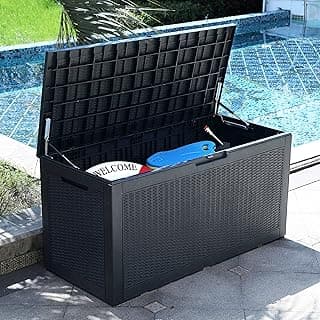 YITAHOME 100 Gallon Large Deck Box, Outdoor Resin Storage Boxes for Patio Furniture, Outdoor Cushions, Garden Tools, Water Resistant and Lockable