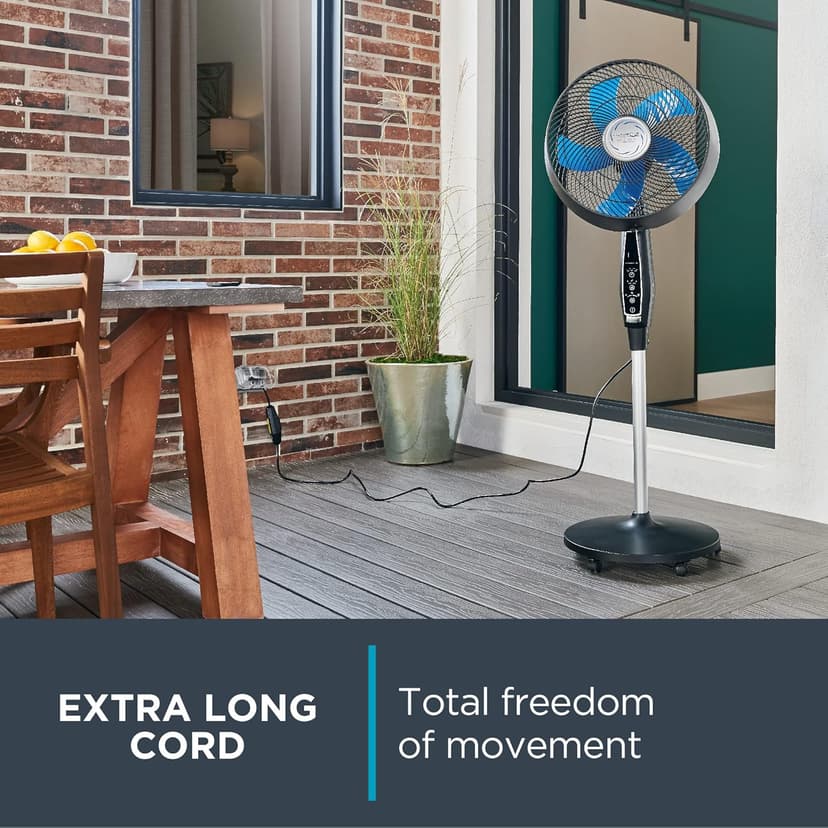 Rowenta, Pedestal Fan, Extreme Outdoor Fan with Remote, 65 Inches, Ultra Quiet Fan, Oscillating, Portable, 3 Speeds, Digital Control, Black, Ourdoor, VU4510