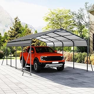 12×20FT Metal Carport, Heavy Duty Car Port, All-Weather Outdoor Storage Trucks, Boats, Cars, Galvanized Steel Roof, Vertical Stripe Design