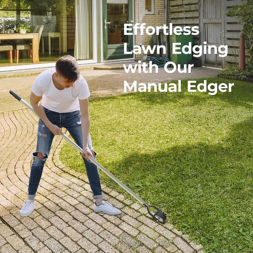 67.3-Inch Sidewalk Manual Lawn Edger, Wheel Rotary Edger, Rotary Shear, Strong 4 Sections Stainless Steel Handle Garden Edger Tool