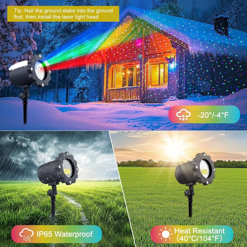 Waterproof Firefly Laser Projector Lights Outdoor,12 Effect Moving RGB Lights Show Laser Projection with RF Remote and Timer for Wedding Christmas Holiday Party Garden Landscape Decor