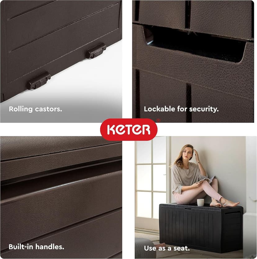 Keter Marvel Plus 71 Gallon Resin Outdoor Storage Box for Patio Storage Box Cushions, Throw Pillows, Garden Tools and Pool Floats, Brown