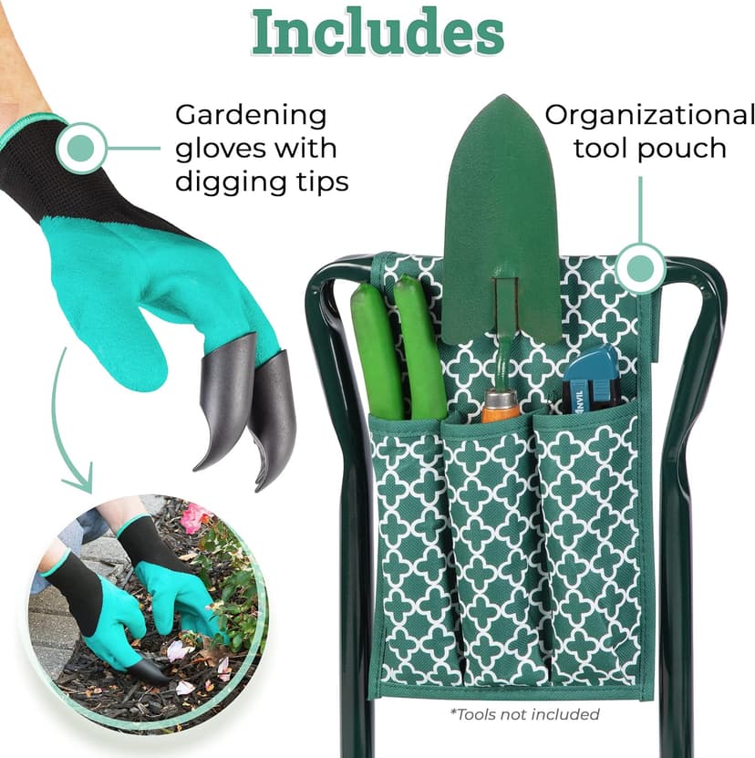 Abco Tech Garden Stool & Kneeler - Kneeler & Stool for Gardening, Foldable Garden Seat for Storage, Garden Kneelers for Seniors, Great Gardening Gifts for Women, Bench Comes with Tool Pouch & Gloves