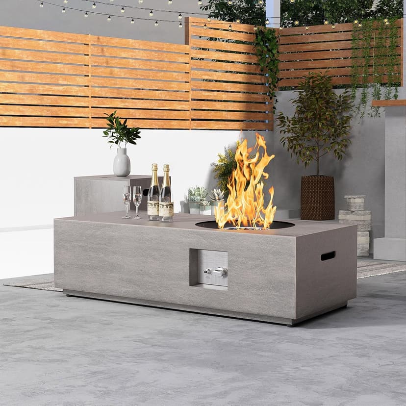 48" Propane Fire Pit for Backyard with Round Burner - 50,000 BTU Fire Pit Table with Lid, Rocks, Cover & Tank Storage - Outdoor Gas Fireplace for Patio and Deck (Grey, 48" Standard)