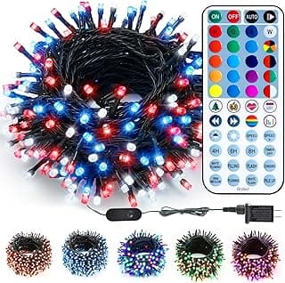 Brizled Color Changing RGB Christmas Lights, 66ft 200 LED Red White Blue Patriotic Lights with Remote, Dimmable Decorative Lighting Outdoor, Mini Tree Light Indoor Plugin for 4th July Xmas Party Decor