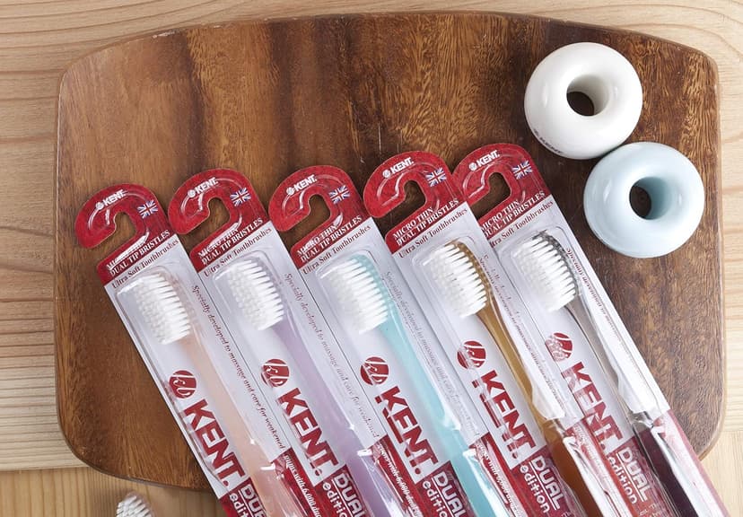 [KENT] CRYSTAL DUAL Regular Head Soft FIRM Action soft Toothbrush, Deep Cleaning for Sensitive Teeth & Gums for Adults - Easy Grip - Ergonomic Design (5 Rustic Color Variations)