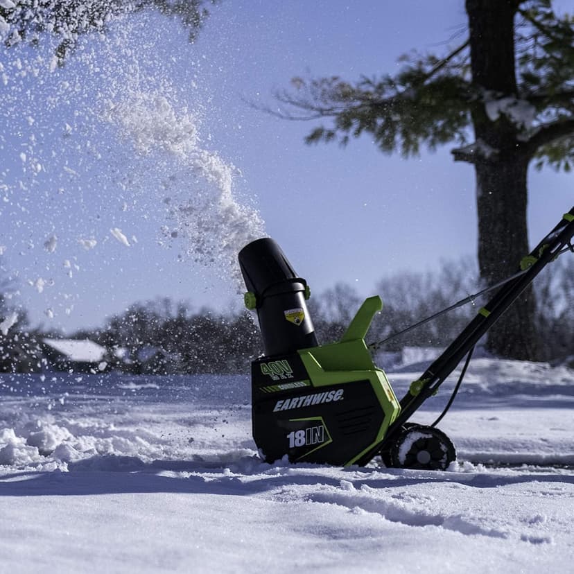 Earthwise SN74018 Cordless Electric 40-Volt 4Ah Brushless Motor, 18-Inch Snow Thrower, 500lbs/Minute, With LED spotlight (Battery and Charger Included), Black/Green