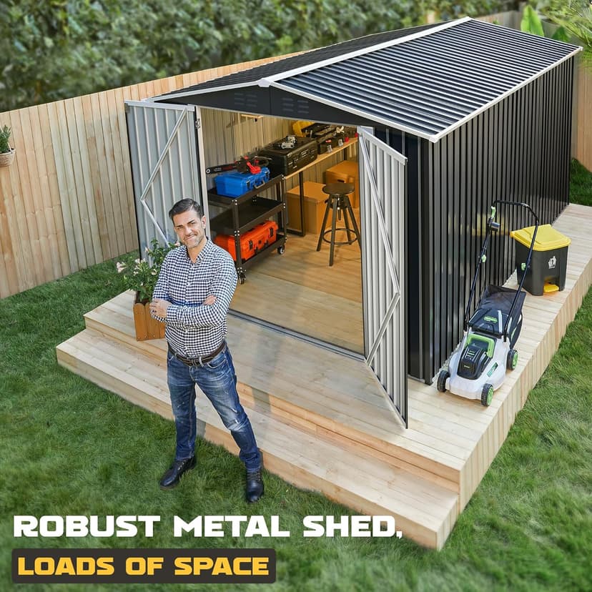 Polar Aurora 8 x 12 FT Outdoor Storage Shed, Metal Garden Shed with Updated Frame Structure, Tool Sheds for Backyard Garden Patio Lawn Black
