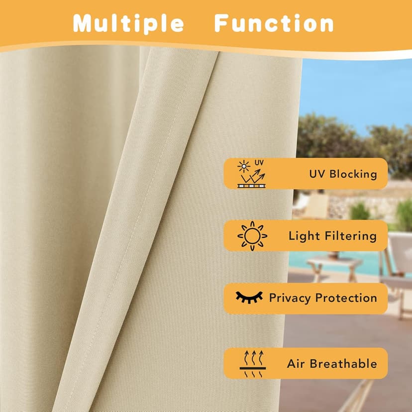 HolidayIdeas Outdoor Curtains for Patio Waterproof, 4 Panels - 54 x 84 Inch - Privacy Protection & Light Filtering Curtains Cream Grommet Outside Curtains for Porch, Gazebo, Pergola, Backyard