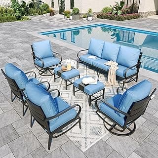 Sophia & William Patio Furniture Sets for 7 Outdoor Conversation Set 7 Pcs with 2 x Swivel Sofa Chairs, 2 x Armrest Sofa Chairs, 1 x 3-Seat Sofa, 2 x Ottomans for Coffee Garden Backyard Poolside Blue
