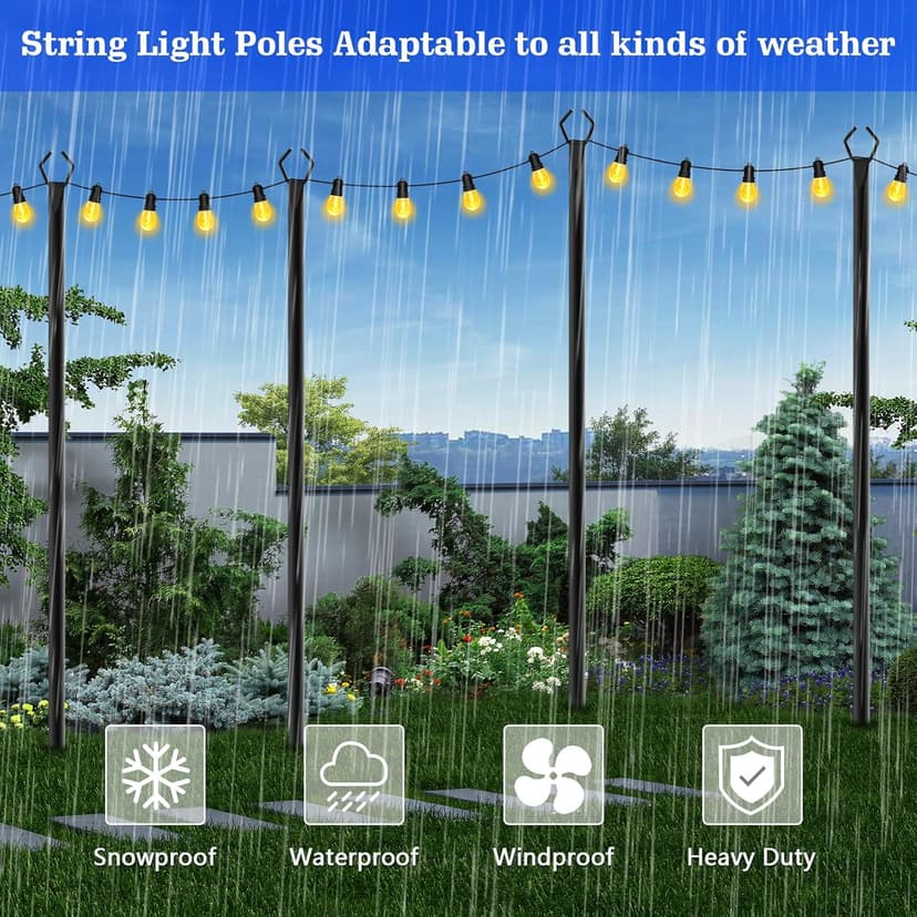 4 Pack String Light Poles,10 Ft Metal Poles with Fork for Outdoor String Lights,Outdoor Light Poles with Fork,Poles/Post/Stand for Outside,Patio,Deck,Backyard,Garden Wedding,Party