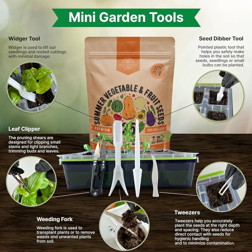 25 Summer Vegetable & Fruit Seeds Variety Pack - 1,870+ Non-GMO Heirloom Veggie & Fruits Seeds for Outdoors and Indoor Home Gardening, Including Collards, Tomato, Pepper, Okra, Onion, Bean, Cucumber