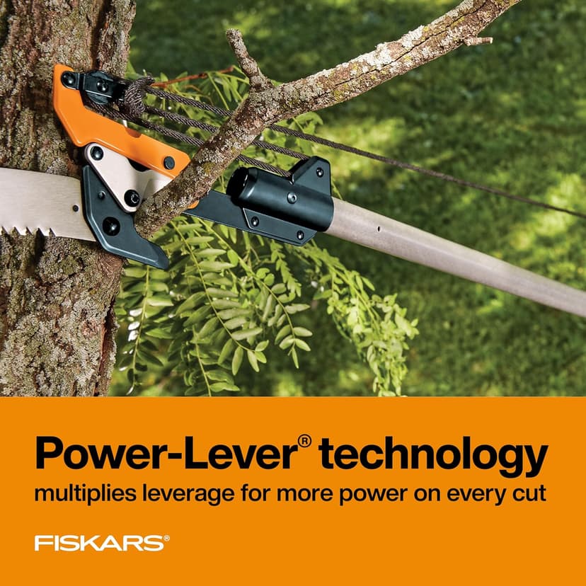 Fiskars 7ft-14ft Power-Lever Extendable Pole Saw and Tree Pruner, Lawn and Garden Tools, Black/Orange