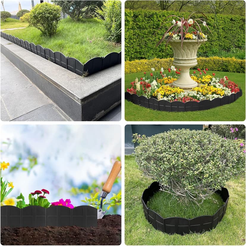 Vashly 20Ft Garden Edging 5.9 in Tall Landscape Edging 20 Pcs Garden Border Edging Plastic Flower Bed Edging Borders Lawn Edging with 20 Pcs Garden Stakes, Black