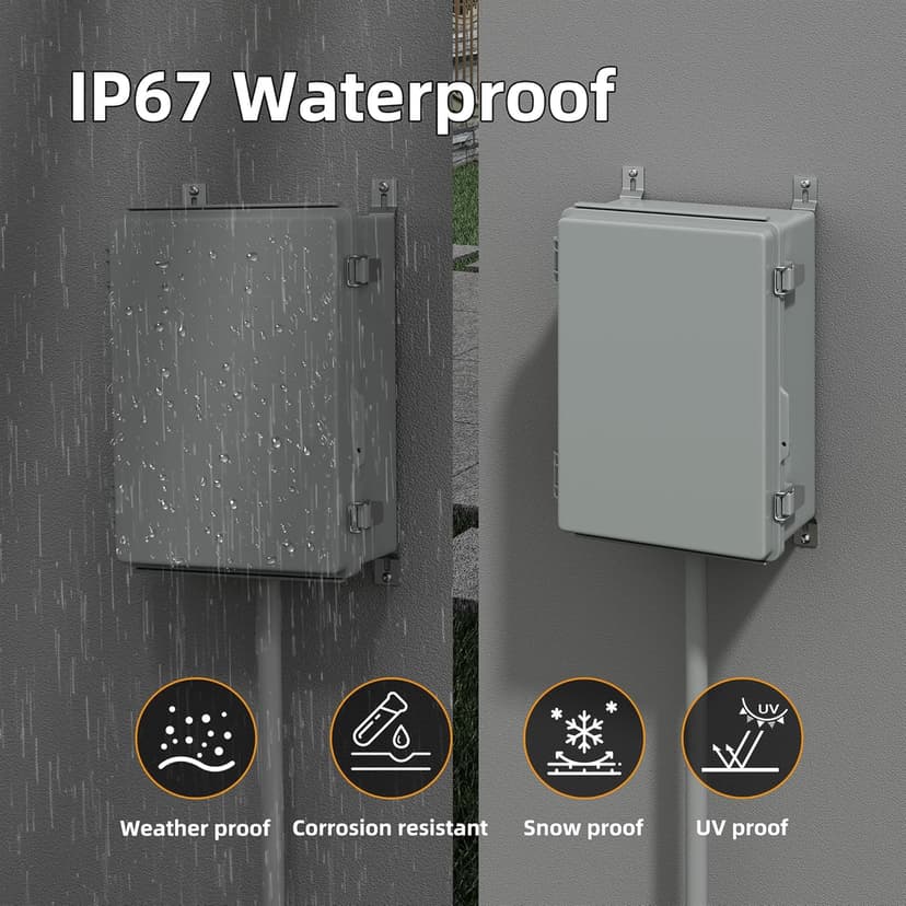 Joinfworld Waterproof Box for Electronics Outside 11.4x7.5x5.5" Outdoor Weatherproof Electrical Box Plastic Weather Proof Nema 4 Enclosure