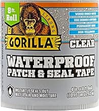Gorilla Waterproof Patch & Seal Tape, Clear Tape, 4" x 8' (Pack of 1) - Permanent Weather Resistant Seal for Leaks and Repairs