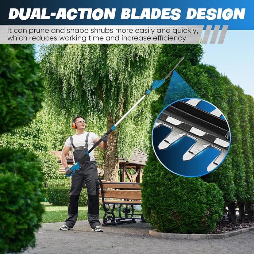 Saker Pole Saw and Pole Hedge Trimmer for Tree Trimming,66.9-98.4Inch Electric Pole Saw and Hedge Trimmer with Extension Pole,Cordless Electric Trimming Tools with Pole and 2.0Ah Battery & Charger