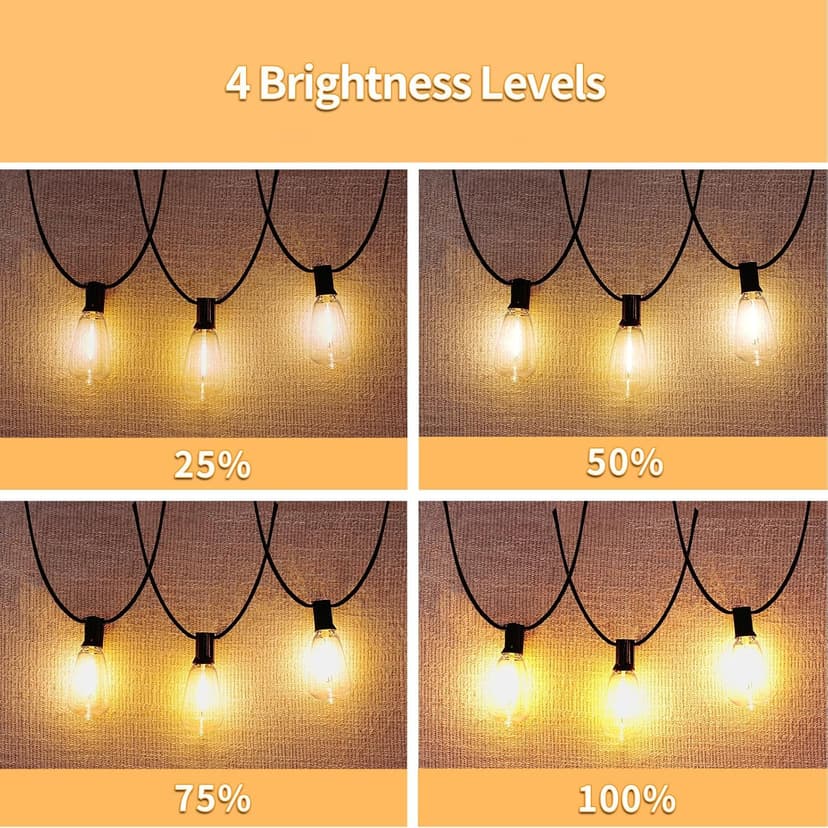 50ft LED String Lights with Remote, 25+1 Bulbs Dimmable String Lights for Outside, ST38 Patio Lights Outdoor Waterproof, Decorative Hanging Lights for Deck, Garden, Backyard