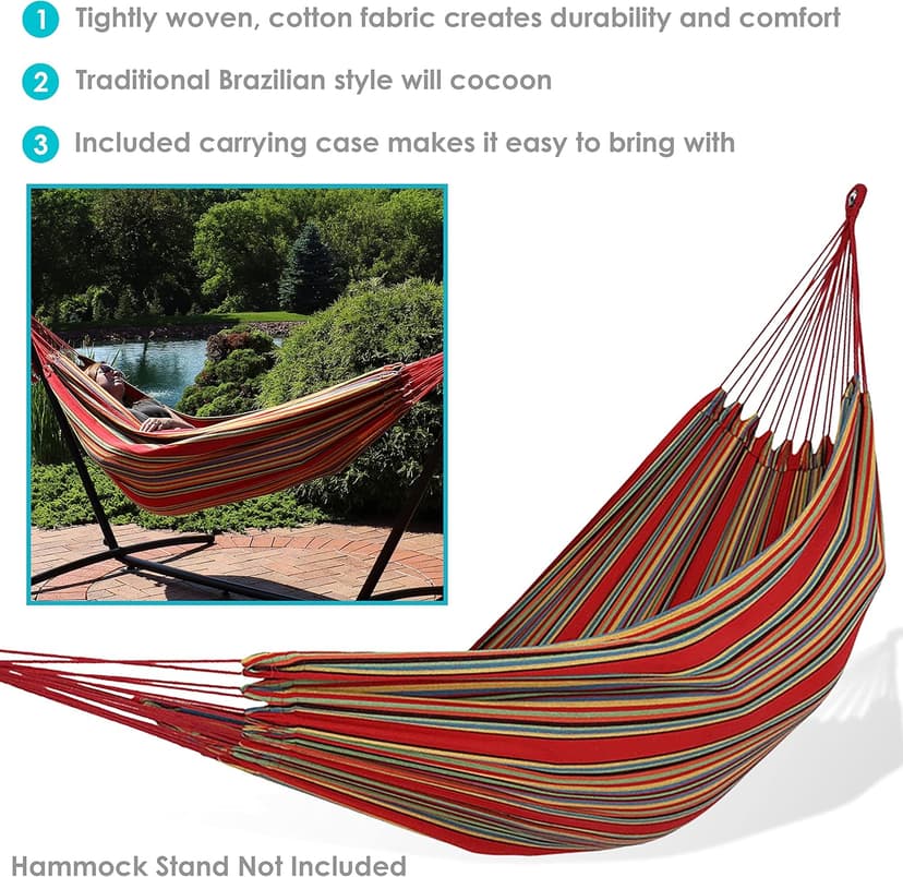 Sunnydaze Double Brazilian Cotton Hammock for Outside - 450-Pound Capacity Outdoor Hammock - Sunset