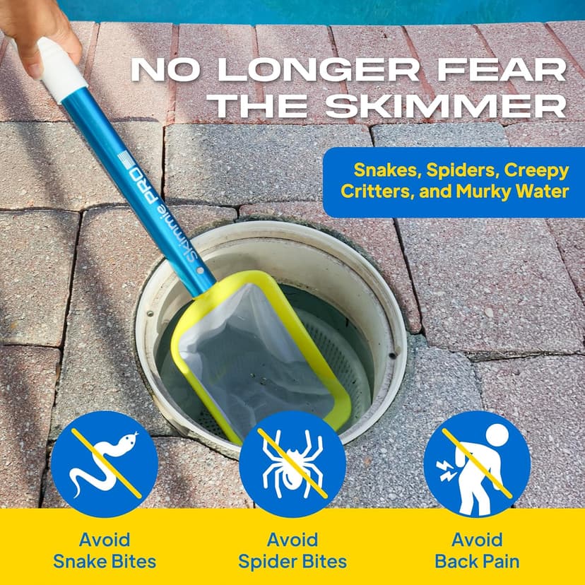 Skimmie Pro (Short Version) 22.5” Pool Skimmer: Lightweight, Fine Mesh Net, & Stainless Steel Hook – Ideal for In-Ground/Above-Ground Pools, Fountains, Ponds, Hot Tubs, & Cold Plunges