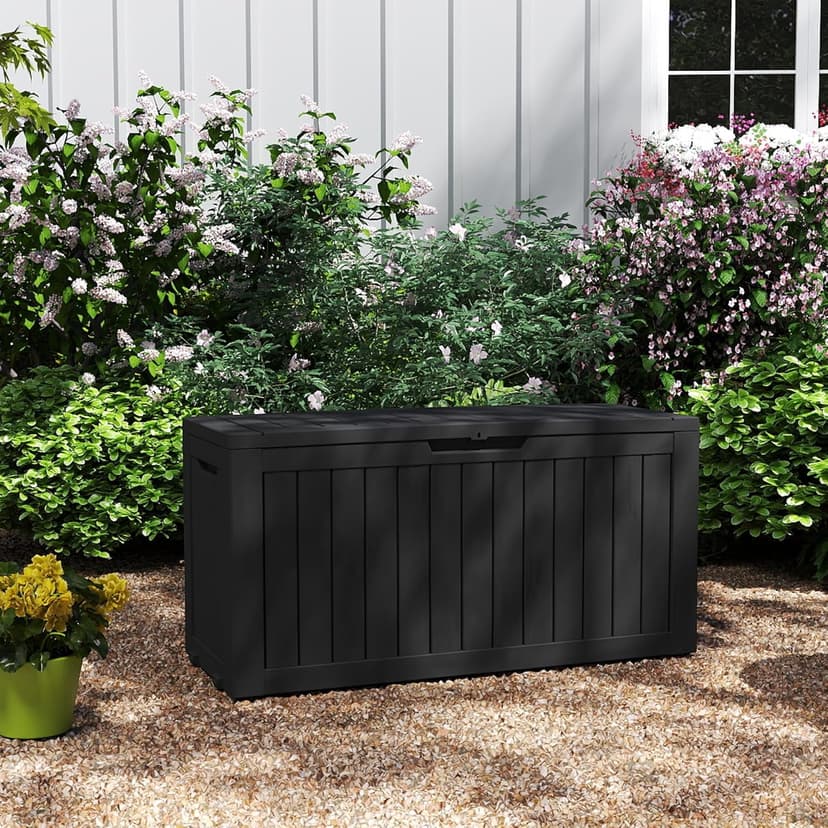 80 Gallon Lockable Resin Deck Box with Wheels, Waterproof & UV-Resistant Outdoor Storage Box for Outdoor Cushion Storage, Tools Storage and Delivery, Black