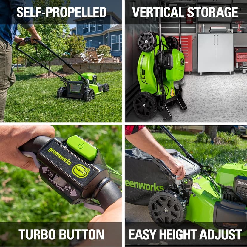 Greenworks 48V (2x24V) High - Performance Cordless Yard Tool Combo: 21" Self - Propelled Lawn Mower, 12" Trimmer & Blower, with 3 Batteries & 2 Chargers