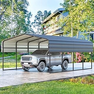 MELLCOM 12x20 FT Heavy Duty Carport, Car-Shelter with Galvanized Metal Roof and Frame, Easy Assembly Car-Shed with Enhanced Base, Expanding Garage Space for Pickup, Boat and Tractor, Gray
