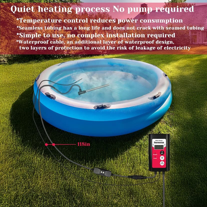 1800W Immersion Water Heater Portable Electric Hot Tub & Pool Fully Submersible Water Heater with Thermostat, GFCI Leakage Protection for Bathtub, Buckets, Swimming Pool, Baptistry, Pools