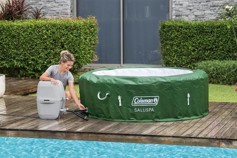 Coleman Palm Springs EnergySense AirJet Inflatable Hot Tub Spa (77" x 28") | Portable Hot Tub with 2 Covers (1 Energy-Efficient Thermal Cover and 1 Standard Cover) | Fits Up to 4-6 Persons | Green