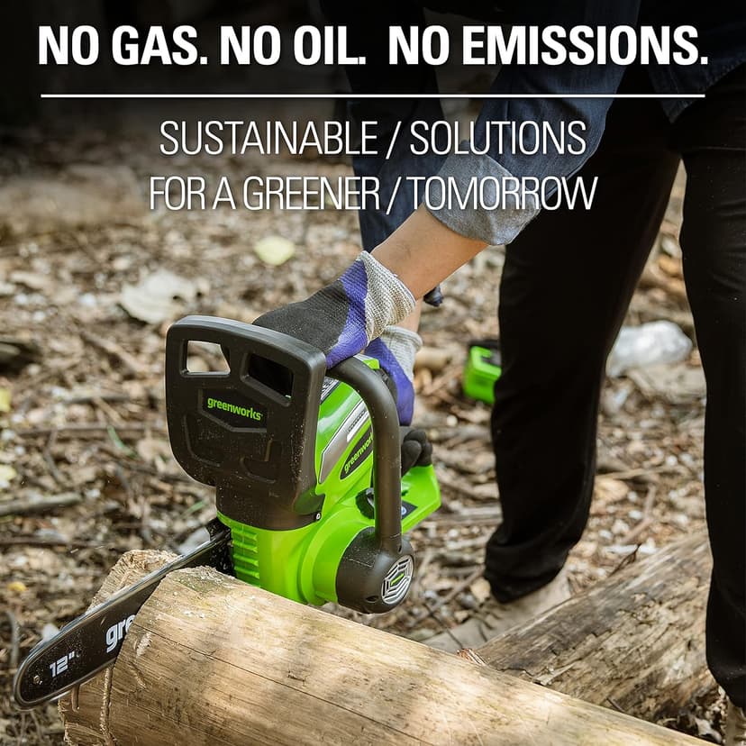 Greenworks 40V 12" Cordless Compact Chainsaw (Great For Storm Clean-Up, Pruning, and Camping), 2.0Ah Battery and Charger Included