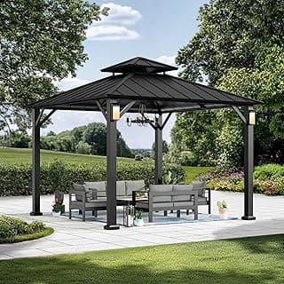 Modern Shade 10'x10' Hardtop Gazebo with Galvanized Steel Roof & 4 LED Lights - Permanent Metal Gazebo Outdoor Pavilion for Backyard, Deck, Garden - All-Weather Patio Cover