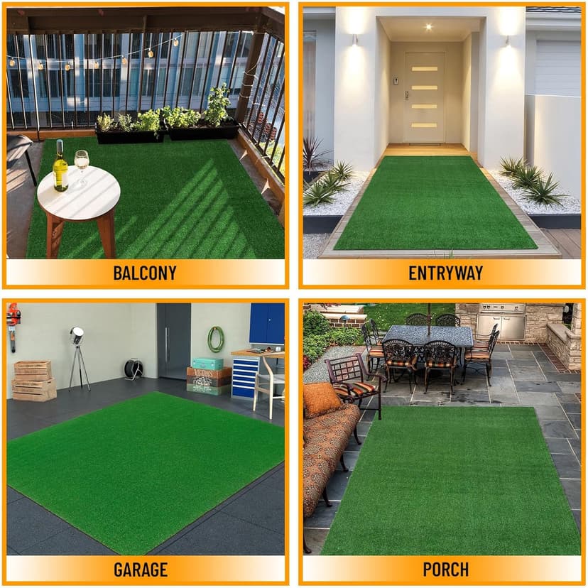 Ottomanson Artificial Grass Turf 6'6" x 9'2" Indoor Outdoor Faux Grass Rug with Drainage Holes, Customizable with Extra Long Size Options, Perfect for Patio Lawn Balcony Weddings Photoshoot Backdrop