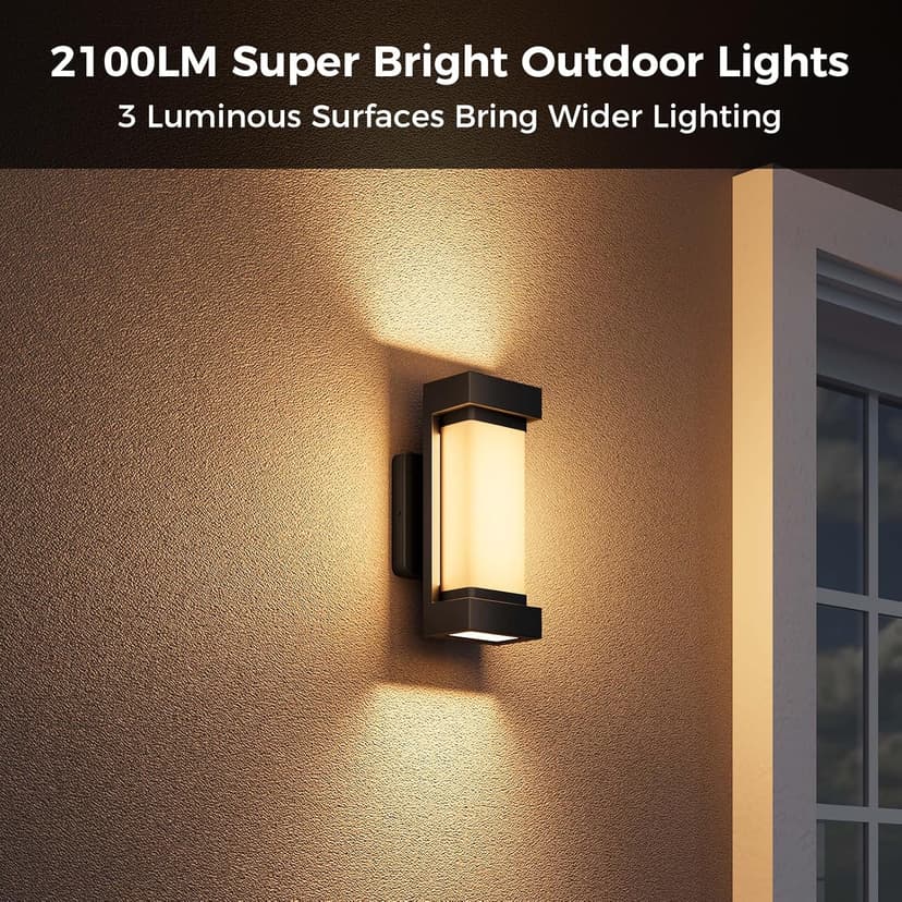 XMCOSY+ Outdoor Wall Lights, 2100LM Smart LED Porch Lights Outdoor, RGBCW Exterior Lighting Sconce, Wi-Fi Control, Compatible with Alexa, IP65 Waterproof, 2 Pack