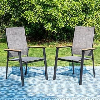 MFSTUDIO Outdoor Patio Dining Chairs, 2 PCS Aluminum Patio Dining Sling Chair, Patio Chairs with Wood-Like Armrest & Wider Seat for Deck Backyard Garden, Grey