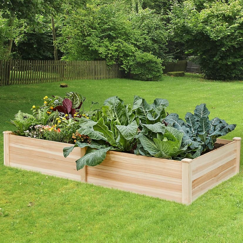 8x4 Ft Wood Raised Garden Bed, Durable 15 Inch Depth Planter Box for Vegetables, Herbs, and Flowers, Ideal for Outdoor Gardening with Open Base
