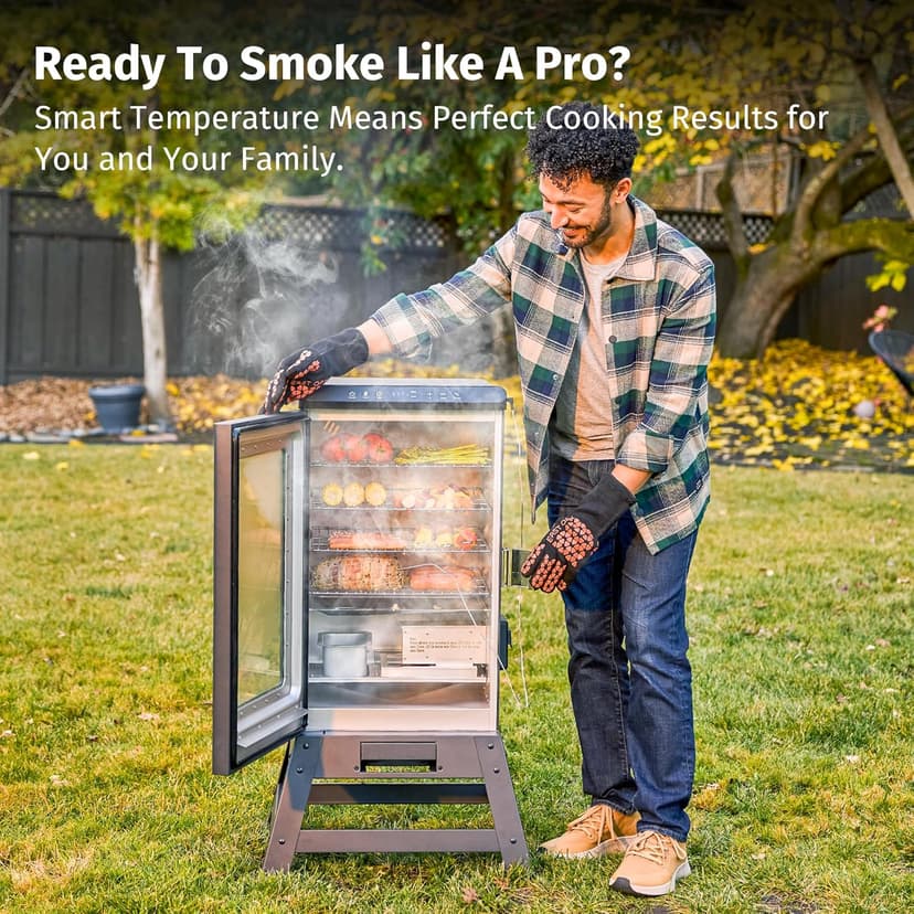 EAST OAK Ridgewood Pro 30" Electric Smoker, Smoker with Leg Kit & Glass Door, Side Wood Chip Loader, 725 Sq Inches of Cooking, Digital Control, Night Blue