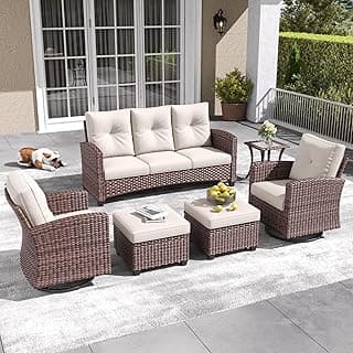 LayinSun 6 Pieces Patio Furniture Set with Swivel Chairs, Rattan Wicker Rocking Glide Chairs with Coffee Table Conversation Set