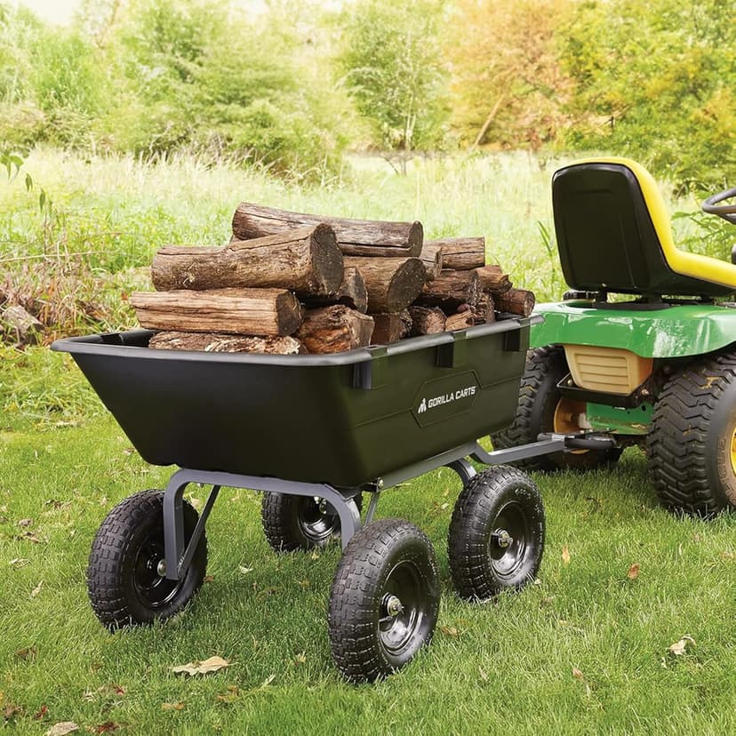 Gorilla Carts Heavy Duty Poly Utility Dump Wagon Garden Cart w/Pneumatic Tires, 6 Cu Ft - 1200 lb Capacity Outdoor Wheelbarrow for Yard, Landscaping & Gardening, Lawn Tractor or ATV Towable