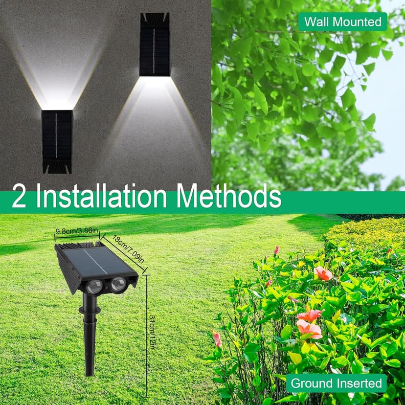 T-SUN Solar Spotlights for Trees, Solar Powered Sunset Projector Lights, 2 Lighting Modes Solar Landscape Spotlights Solar Garden Lights for Trees, Flag, Garden, Yard, Pathway, Patio(White-2 Pack)