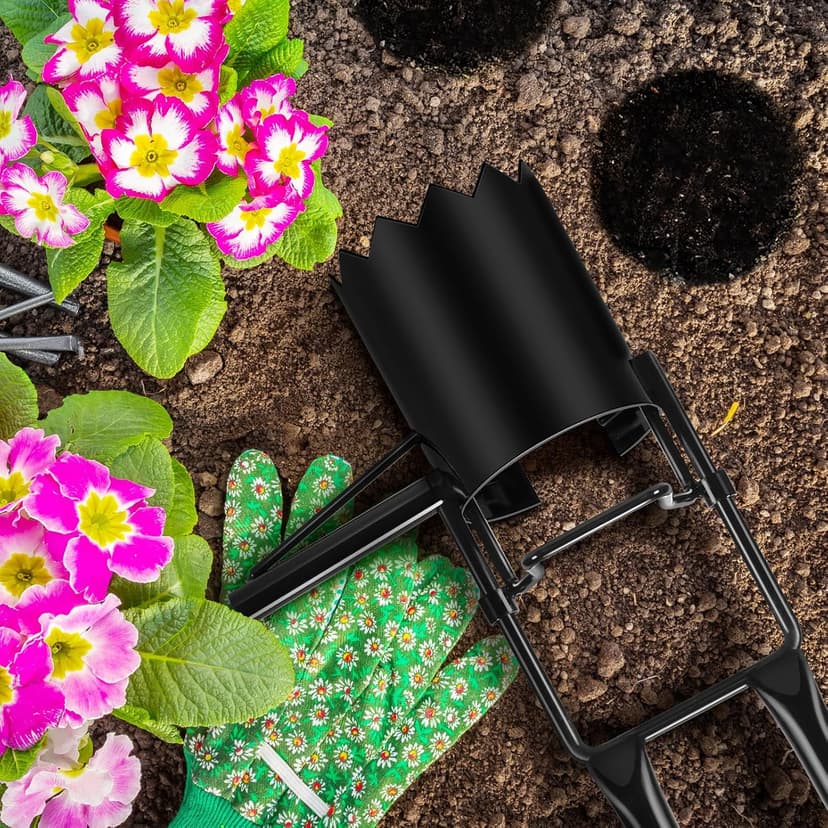 Bulb Planter Tool Long Handle,Upgraded Serrated Base Gardening Bulb Transplanter with Soft Grip,Heavy Duty Double Long Handled Bulb Planter Sod Plugger for Digging Holes to Plant Tulips,Iris,Daffodils