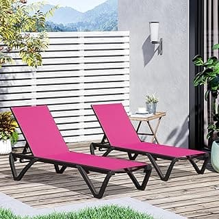 Domi Pool Lounge Chairs Set of 2, Aluminum Patio Chaise Lounge with Wheels, 5 Position Adjustable, All Weather Outdoor Lounge Chairs for Beach, Yard, Balcony, Poolside, Pink