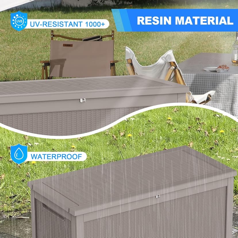 260 Gallon Deck Box XXL Large Outdoor Storage for Patio Furniture,Outdoor Cushions,Garden Tools and Pool Supplies,Waterproof,Resin,Lockable(Grey Rattan)