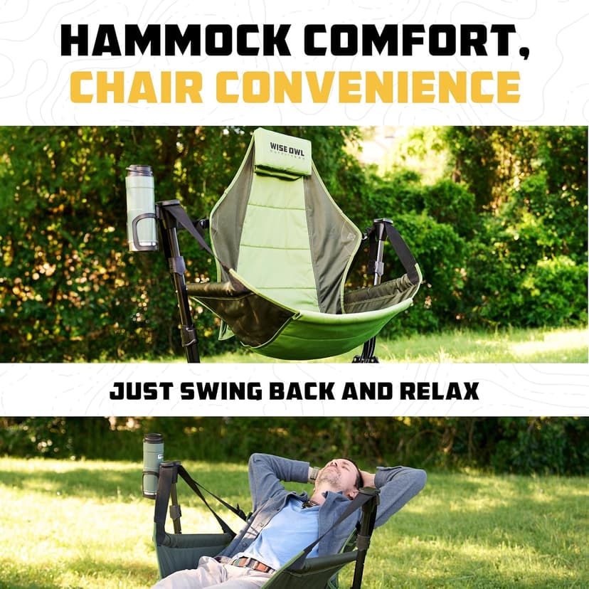 Wise Owl Outfitters Ultimate Comfort Camping Hammock Chair - Adjustable Height, Backrest, and Padded Seat - Perfect for Short & Tall Adventurers - Green